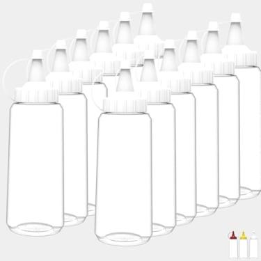 Imagem de Kit 12 Bisnagas Flexível Transparente 250ML Molho Ketchup Maionese Mostarda Lanchonete Reutilizável (Maionese)