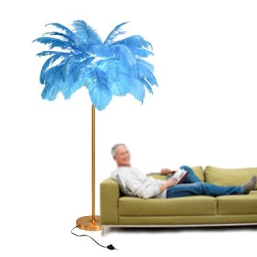 Imagem de Luminária de chão de LED, luminária de piso de penas de avestruz decoração nórdica luz de pé sala de estar quarto iluminação decorativa de canto, corpo de lâmpada dourada