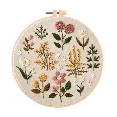 Imagem de Huacan Kits de bordado para adultos, iniciantes, faça você mesmo, ponto cruz estampado, padrão de flores, kit de costura de flores, 1 peça 19 x 19 cm