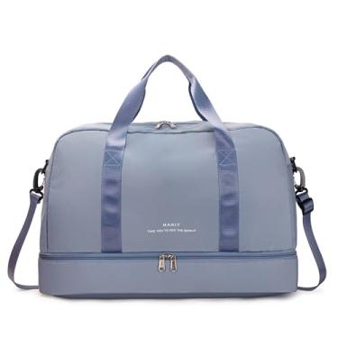 Imagem de Bolsa esportiva de viagem com compartimento para sapatos, bolsa de ginástica para mulheres, bolsa de viagem de fim de semana, de grande capacidade, para mulheres, meninas, viagens, academia, ioga, azul escolar, Azul