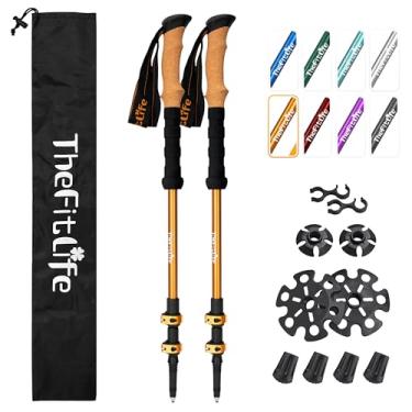 Imagem de TheFitLife Bastões de trekking para caminhadas e caminhadas – Alumínio leve 7075 com trava de metal e aderência de cortiça natural, bengalas de caminhada para homens, mulheres, dobrável, telescópico,