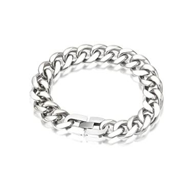 Imagem de Colares/pulseiras de corrente cubana de aço inoxidável/titânio preto/azul/marrom/ouro/prata e textura escovada para homens e mulheres, sem níquel, joias hipoalergênicas 7 mm/8 mm/9 mm/10 mm/15 mm