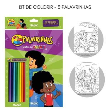 Imagem de Kit Livro De Colorir E Lápis De Cor 12 Cores 3 Palavrinhas Livro Infan