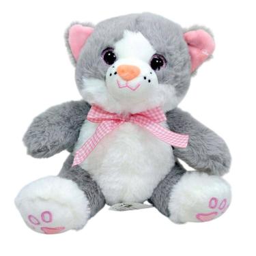 Imagem de Gato Pelúcia Apaixonado 25 Cm Altura Cinza Fofinho Gatinho