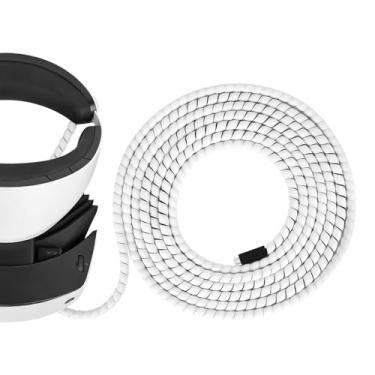Imagem de Geekria Capa protetora de cabo compatível com Sony PlayStation 5, cabo PSVR 2, capa de fios elétricos PS5, acessórios de jogos VR, evita que animais de estimação mordam o cabo (branco, 5 m)