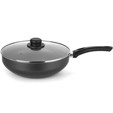 Imagem de Multiflon Frigideira Wok Aluminio Antiaderente 28 Centímetros com Tampa Vidro Grafite Gourmet Resistente Durável e Saudável