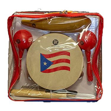 Imagem de DP Music Parranda Kit Percussão Com Bolsa De Transporte - Bandeira De Porto Rico Pandeiro 8 Polegadas - Claves - Plástico Güiro & Maracas (Maracas Vermelho)
