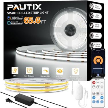 Imagem de PAUTIX Fita De Led Cob De 65,6 Pés/20 M, Funciona Com Alexa/Google Assistant, 9600 Leds Luz Do Dia Branca 6000K, Cri93+ Superbrilhante De Alto Lúmen, Fita De Led Flexível Regulável De 24 V, Para Ilu