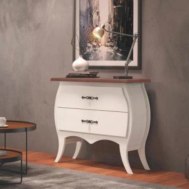 Imagem de Cômoda Bombê 2 Gavetas em Madeira Maciça Off White Tampo Imbuia Mel - 