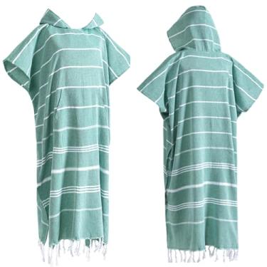 Imagem de 1 peça de algodão turco poncho de surfe trocador de toalha de banho com bolso plus size toalha de praia vestível toalha de praia com capuz para homem adulto mulheres praia piscina (verde, M)