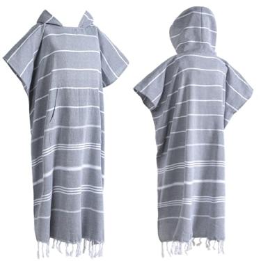 Imagem de 1 peça de algodão turco poncho de surfe trocador de toalha de banho com bolso plus size toalha de praia vestível toalha de praia com capuz para homem adulto mulheres praia piscina (cinza, M)