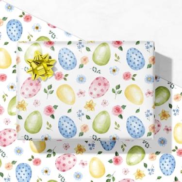 Imagem de GIOLNIAY Papel de embrulho de ovos de Páscoa para crianças e adultos - Embrulho de presente de Natal com desenhos florais e aquarela de bolinhas - 51 x 73 cm, 6 folhas dobradas cada, fácil de