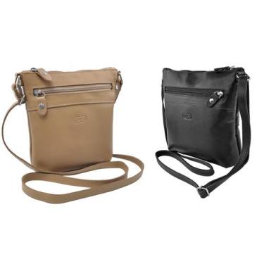 Imagem de Kit 2 Bolsas Transversal Cravina em Couro Galvani, Argila