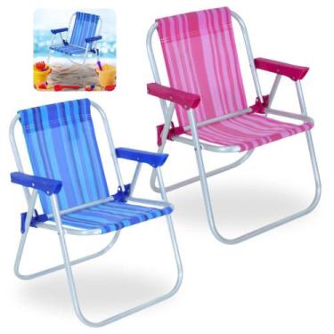 Imagem de Kit 2 Cadeiras de Praia Infantil Rosa e Azul em Aluminio Dobravel Bel 