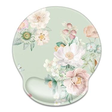 Imagem de WAVEYU Mouse pad ergonômico com suporte de pulso, Mousepad de escritório com descanso de pulso, mouse pad para jogos de computador para laptop, tapete de mouse para alívio da dor com base de borracha antiderrapante, 22 x 25 cm, flor verde 02