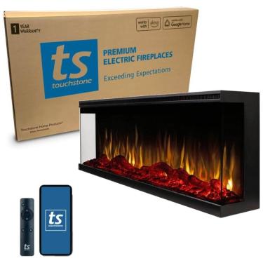 Imagem de Lareira Elétrica de Embutir L152 x A44 com WiFi e Controle Inteligente, 110V 750W 1500W, Touchstone, Preta