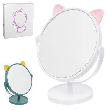 Imagem de Espelho de mesa redondo com moldura de plastico gatinho 20,5x15,5x10cm
