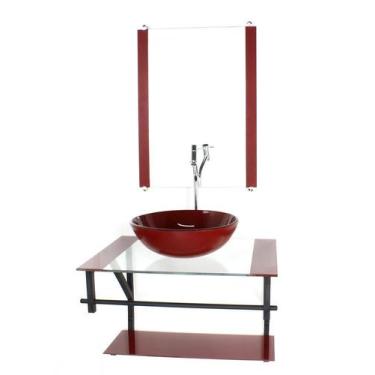 Imagem de Gabinete Vidro Banheiro 60Cm Ap Cuba Redonda Vermelho Cereja - Cubas E