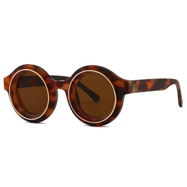 Imagem de JRLLFD Moda Vintage Redondo Óculos de Sol Femininos para Homens Óculos de Sol Punk Shades Luxo Steampunk Óculos de Grau Uv400 (tamanho único/Leopard Tea)