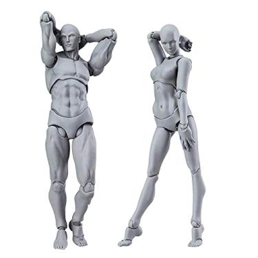 Imagem de Haniforever Artistas manequim arte manequim figuras suprimentos ferramentas de desenho, pequeno modelo de figura de desenho para esboçar, pintura, figuras de ação masculino + conjunto feminino (cinza)
