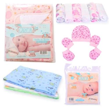 Imagem de Enxoval Maternidade Bebê Recém Nascido Kit 20 Peças Toalha Capuz Forrada Fralda Cueiro Pano de Boca Touca Sapatinho Luva Roupas Flanelado Estampado Menino Menina Neutro Sem Genero (Rosa)