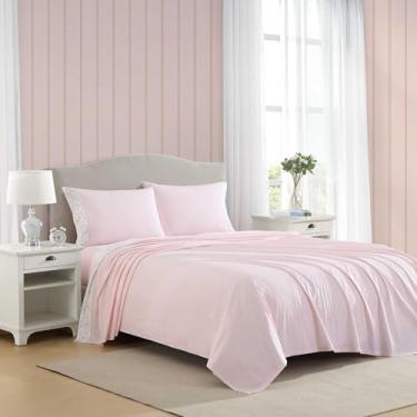 Imagem de Laura Ashley - Jogo de lençol Queen, roupa de cama de algodão percal respirável com fronhas combinando, 200 fios, bolso profundo, essencial para quarto chique (rosa vitoriano, Queen)