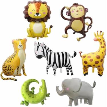Imagem de Nenluny 7 Pack Jungle Safari Animals Foil Balloons Giant Zoo Animal Balloons for Zoo Wildlife Forest Theme Baby Shower Birthday Party Decorations