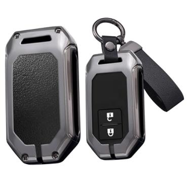 Imagem de HIBEYO Capa de chaveiro de 2/4 botões compatível com Suzuki Swift Spacia MK53S Jimny Sierra Wagon R acessórios de liga de couro com chaveiros - chaveiro longo preto