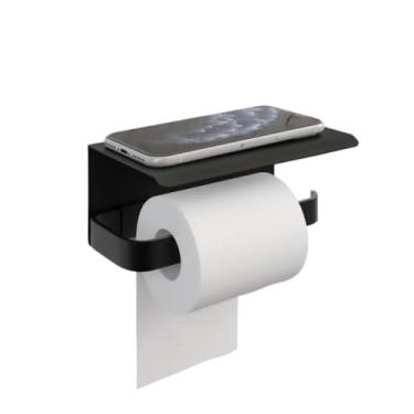 Imagem de Suporte Papel Higienico, Papeleira Porta Celular Fixação Fita Dupla Face 3M(Preto)