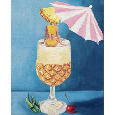 Imagem de SRuntoo Funny Bar Drink Wall Art Girl PiñA Colada Abacaxi Cocktail Poster para Dormitório Feminino Decoração de Quarto Amantes de Bebidas Bar Cocktail Imagem Estética em Tela para Decoração de Quarto