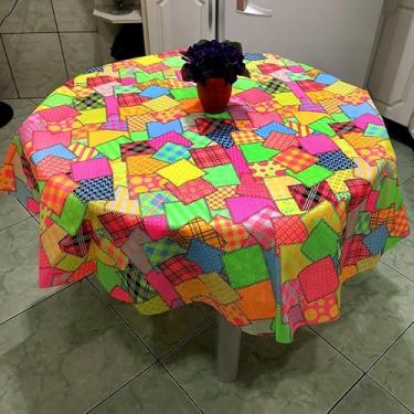 Imagem de Toalha Mesa de TNT Estampada Redonda 1,35 Diâmetro - 5 Uni Festa Junina Xadrez Patch Neon