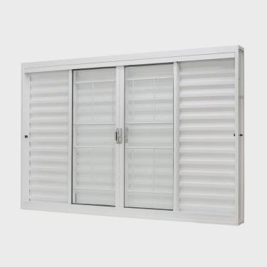 Imagem de Janela de Aço Veneziana Central 100x120cm 6 Folhas com Grade Quadriculada e Vidro Liso Ramassol