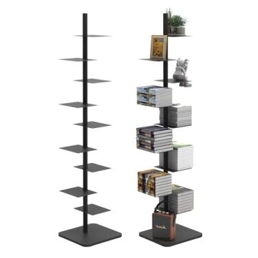 Imagem de Choowin Estante de metal com 9 camadas, estante preta, estante vertical, estante de árvore, estante alta e estreita, estante de canto moderna para quarto, sala de estar, escritório, decoração de casa