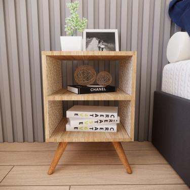 Imagem de Mesa de Cabeceira com Pés Mesinha Madeira Quarto Nicho Marrom