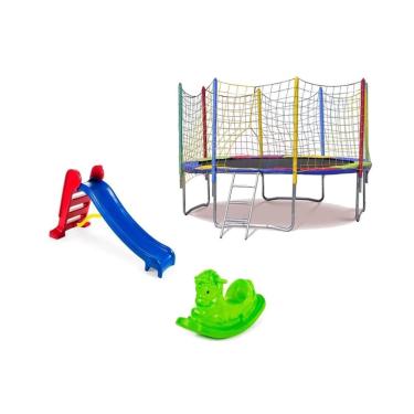 Imagem de Cama Elástica / Pula Pula / Trampolim Premium 3,05m + Escorregador Médio 3 Degraus + Gangorra 1 Lugar