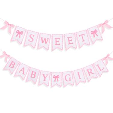 Imagem de VitalCozy Faixa de feltro Coquette Bow Sweet Baby Girl Decorações de chá de bebê rosa, adereços de decoração de foto para festa de revelação de gênero