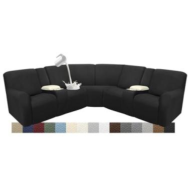 Imagem de ROFASVCO Capas de sofá reclináveis, secionais, em forma de L, à prova d'água, laváveis, para poltronas reclináveis em formato de L (capa de console de 5 lugares, 2 lugares, preta)