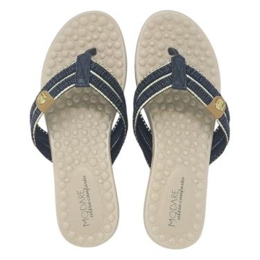 Imagem de Chinelo Rasteiro Feminino Conforto Circulação Brilho Modare