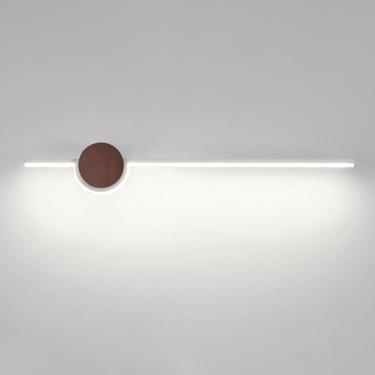 Imagem de Lâmpada De Parede De Tira Longa De Metal Com Base De Madeira, Luminárias Led Modernas, Scoe De Parede De Cabeceira Linear Criativa, Luz De Parede De Temperatura De 3 Cores, Walnut Wood, 77cm
