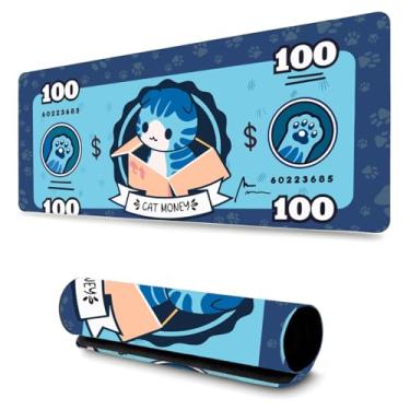 Imagem de Mouse Pad Gamer Profissional Confortavél Anti Derrapante Games e Escritório (80x40) Dóllar Cats (Azul)