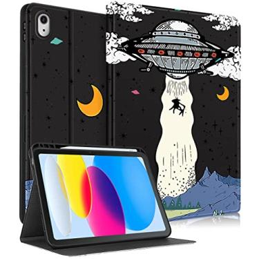 Imagem de Uppuppy Capa para Apple iPad 10ª geração 10,9 polegadas meninas meninos crianças mulheres capa inteligente folio com suporte para lápis UFO design legal engraçado divertido homens adolescentes capas para iPad 10 geração 2022 A2696 A2757
