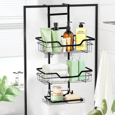 Imagem de BEIYUANYA Suporte de chuveiro de 3 camadas sobre a porta, organizador de banheiro sem perfuração, cesta de parede de 3 camadas com saboneteira e ganchos, sem necessidade de furadeira