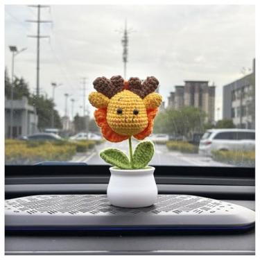 Imagem de KALWEL Decoração de painel de dragão de crochê feita à mão - lindo enfeite de mini carro, flor de malha e vaso de plantas para casa/escritório - perfeita graduação/aniversário/presente de