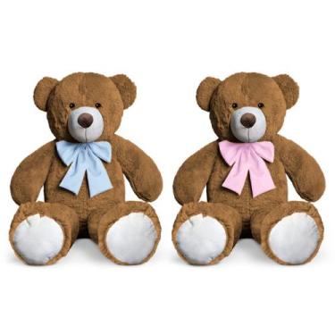 Imagem de Kit 2 Ursos De Pelúcia Baby Soft P 50cm - ALEPLUSH, Mel Com Azul Bebê/