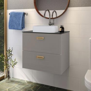 Imagem de Gabinete Para Banheiro Em Aço Com Tampo Em Vidro Temperado Sem Cuba Odin Cinza