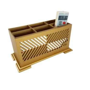 Imagem de Porta Controles Tv/ar Mdf Com 6 Divisórias Dourado Alt 12cm X Larg 13cm X Comp 27cm