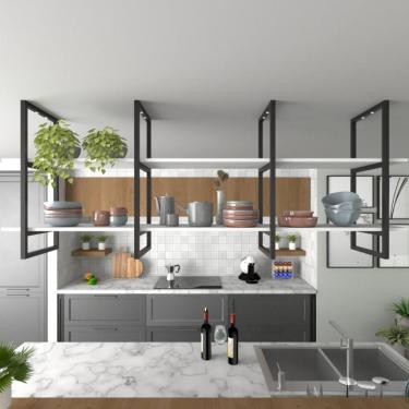 Imagem de Prateleira Industrial Suspensa Nichos Cozinha Branco Estante Mdf Prateleira Suspensa Teto