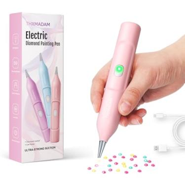 Imagem de THXMADAM Caneta elétrica de pintura de diamante profissional, caneta de pintura artística de diamante sem fio com bomba de vácuo para adultos, controle de botão de botão, carregamento USB-C