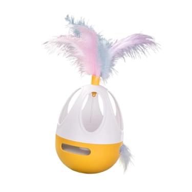 Imagem de IEUDNS Brinquedo interativo destacável para exercícios de gatos, brinquedo com penas, bola interativa com som para exercícios de gatinhos, Laranja