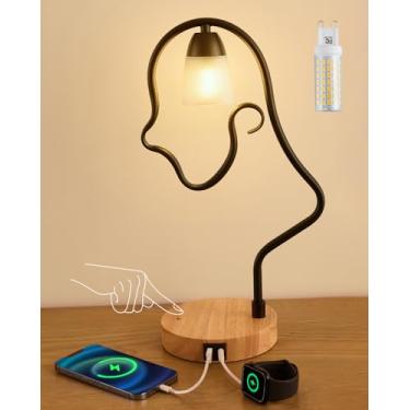 Imagem de Elenhome Abajur De Mesa Exclusivo Touch, Luminária Led Criativa E Fofa Com Portas Usb C+A, Cabeceira Ajuste 3 Vias, Para Decoração Presentes, Leitura Infantil, Sala Estar, Escritório (Lâmpada Incluí